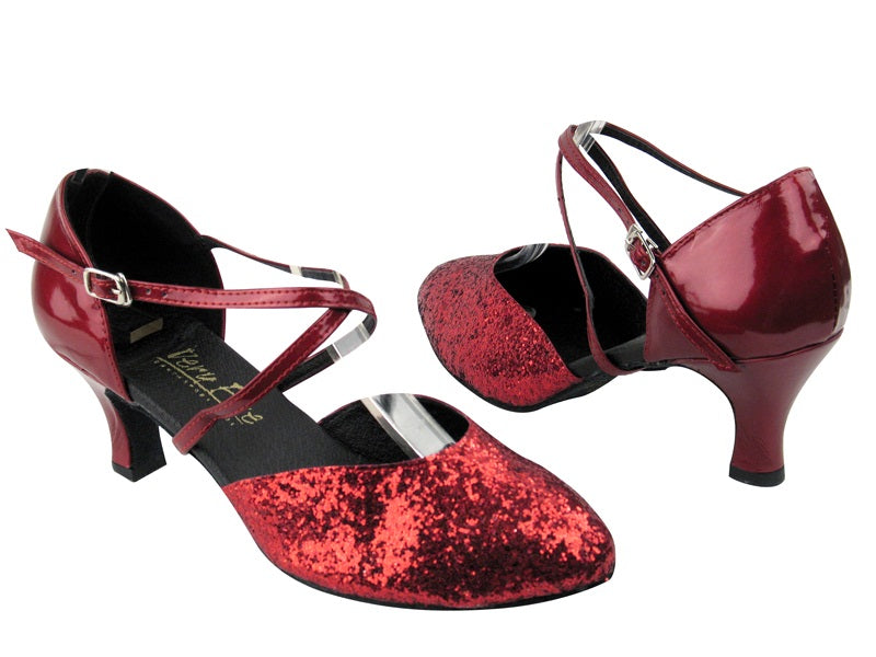 9691 Red Sparkle_Red Patent with 2.5" Low heel in the photo