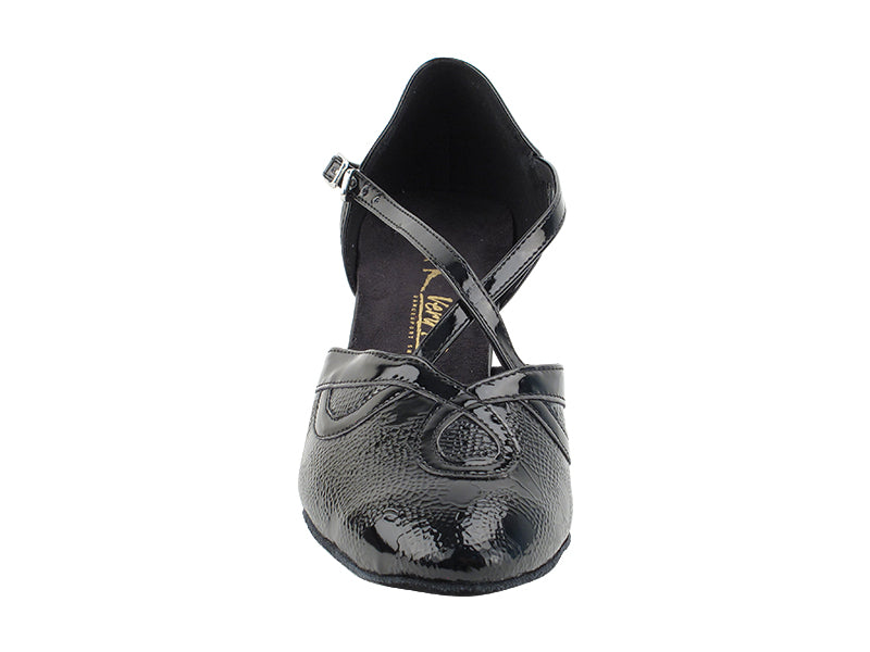 9693LEDSS Black Patent with 2.5" low heel in the photo