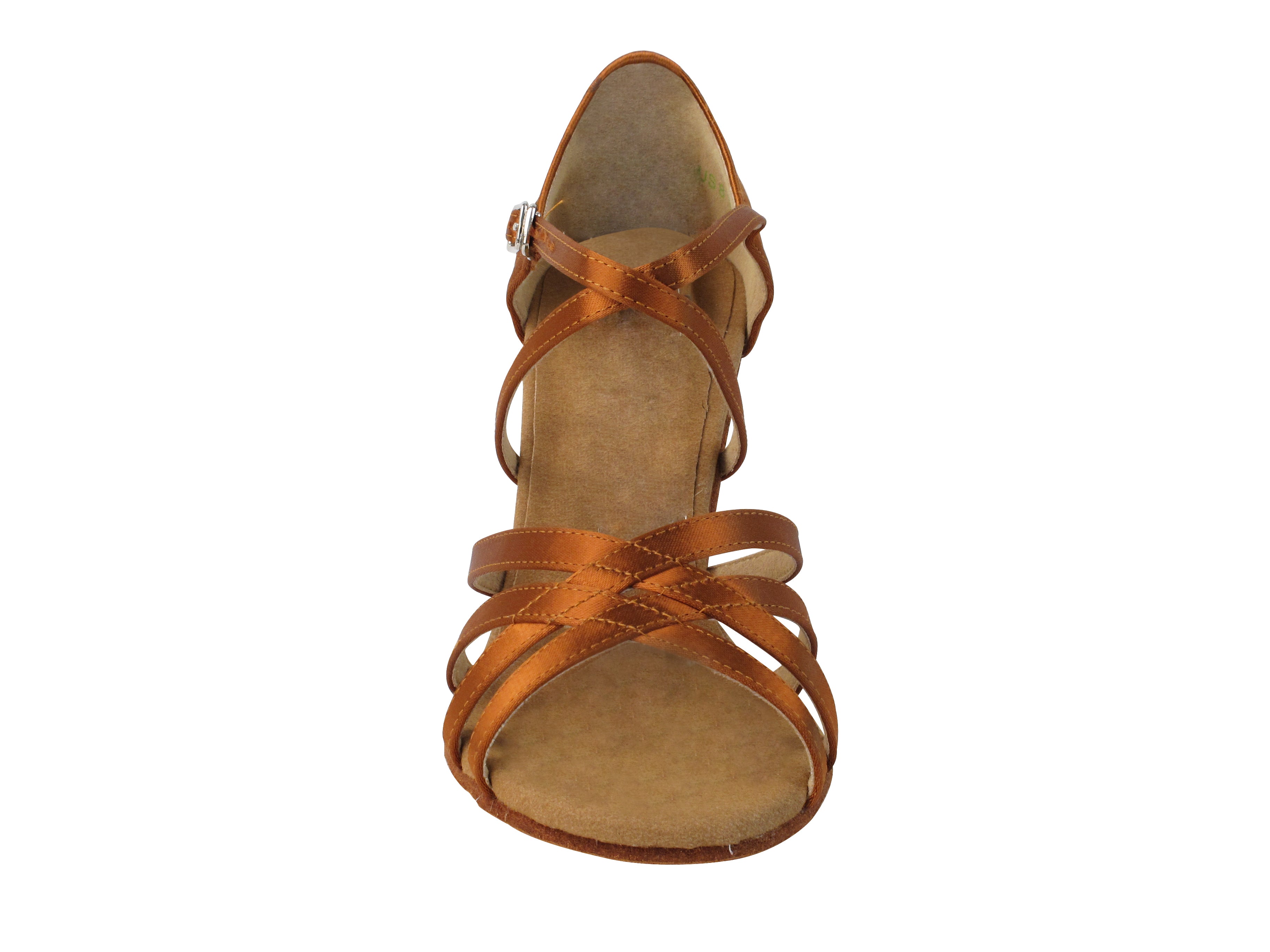 C1606 Copper Tan Satin with 3" Flare Heel in the photo
