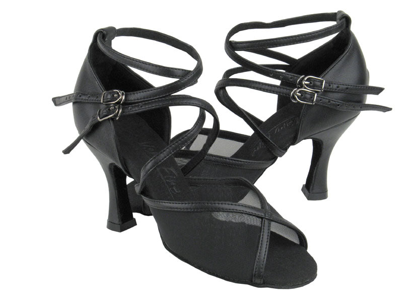 C1630 Black Leather & Black Mesh with 3" Flare heel in the photo