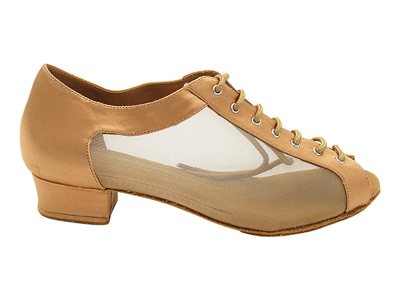 C1643DB 211 Tan Satin & Flesh Mesh with 1" Heel (8881) in the photo