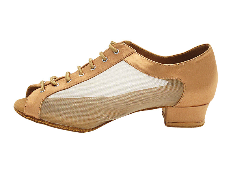 C1643DB 211 Tan Satin & Flesh Mesh with 1" Heel (8881) in the photo