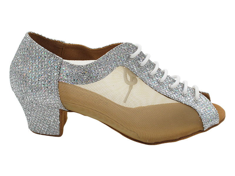 C1643 129 Silver Sparklenet & Flesh Mesh with 1.6" Medium Heel (NJ) in the photo