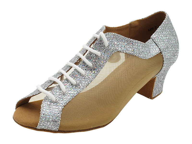 C1643 129 Silver Sparklenet & Flesh Mesh with 1.6" Medium Heel (NJ) in the photo