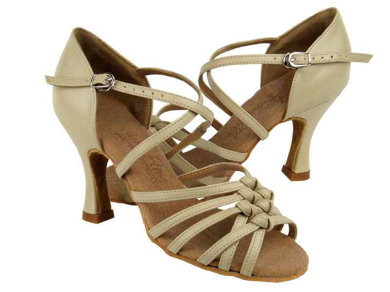 C1650 Beige Leather with 3" Flare heel in the photo