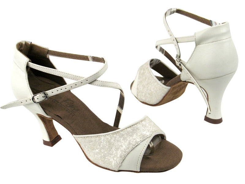C1659 BF59 White Sparkle_White Leather with 3" Flare heel in the photo
