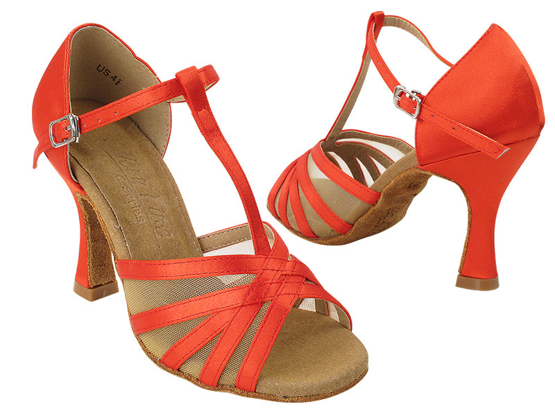 C16612 118 Red Satin_Flesh Mesh with (YQG 11045) 3 inch Heel in the photo