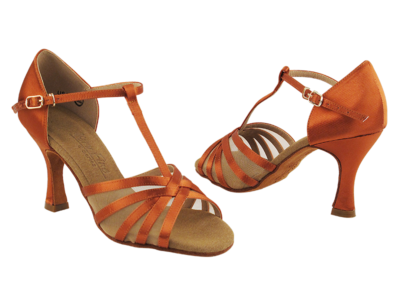 C16612 Dark Tan Satin with 3" Heel in the photo