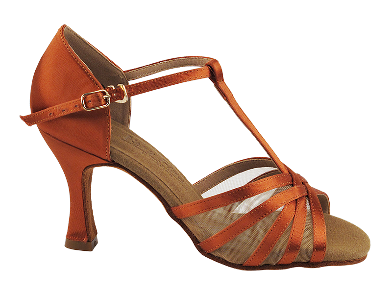 C16612 Dark Tan Satin with 3" Heel in the photo