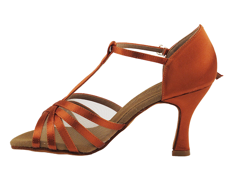C16612 Dark Tan Satin with 3" Heel in the photo