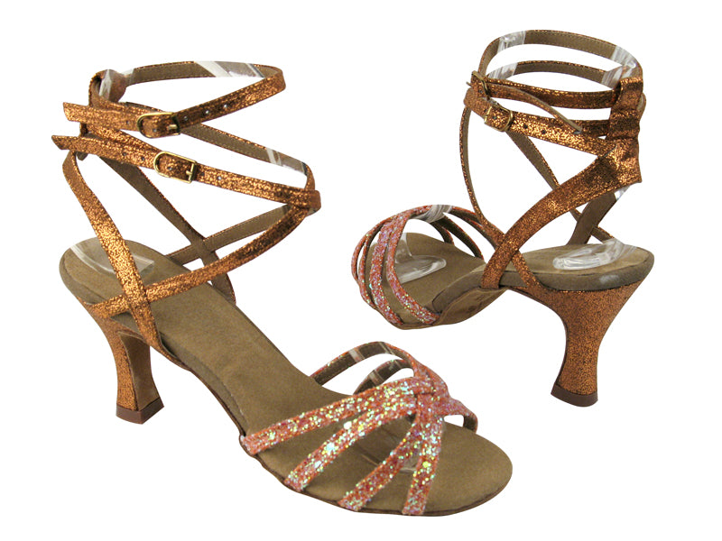 C5009 BF25 Orange Sparkle_BD37 Illusion Tan with 3" Flare heel in the photo