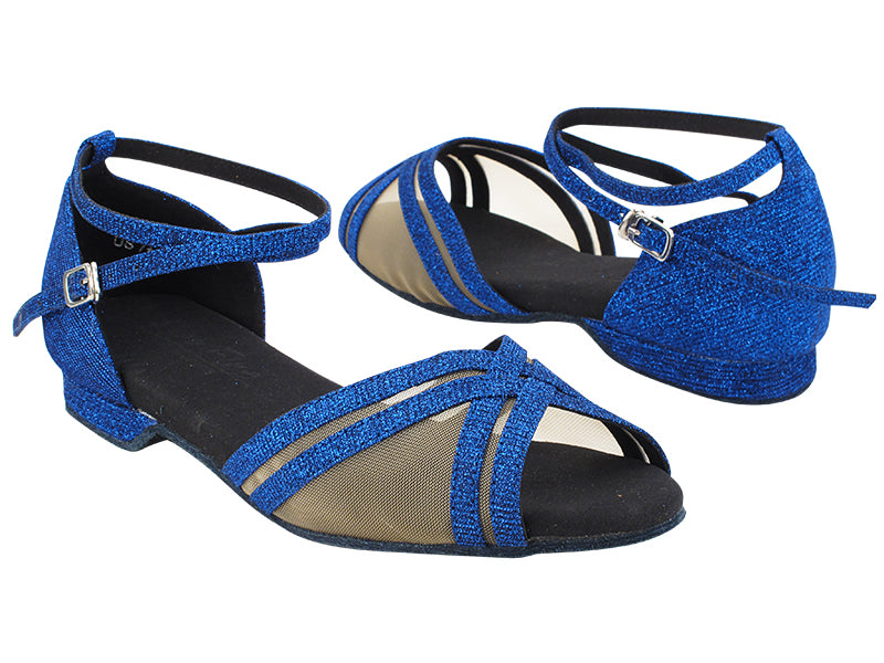 C5017 190 Glitter Dark Blue Satin_Flesh MESH with 1" Heel (8881) in the photo