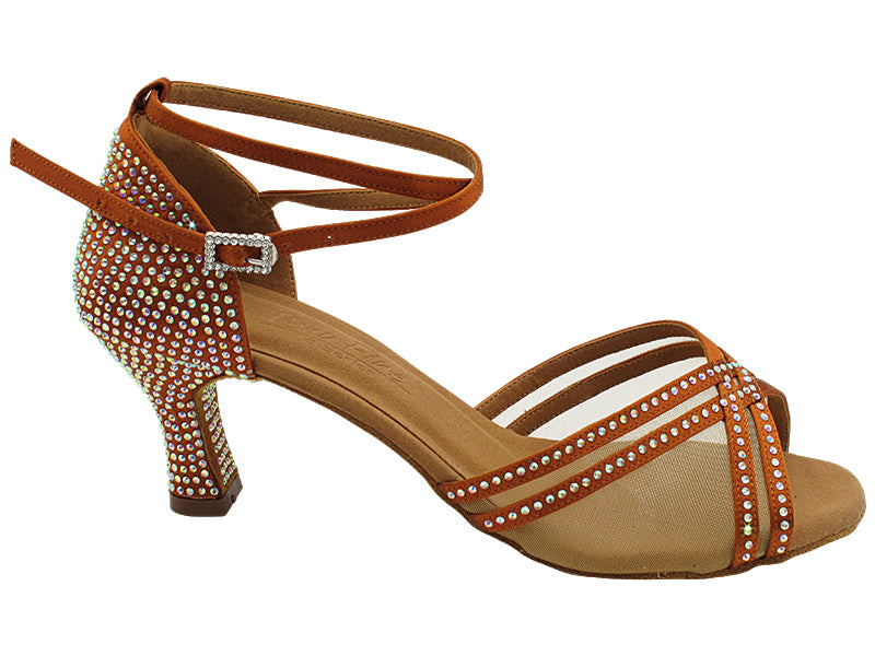 C5017CC Copper Tan Satin & Flesh Mesh with 2.5" Spool Heel (PG) in the photo