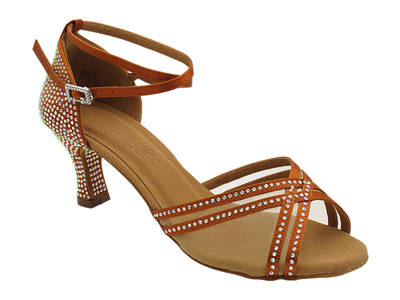 C5017CC Copper Tan Satin & Flesh Mesh with 2.5" Spool Heel (PG) in the photo