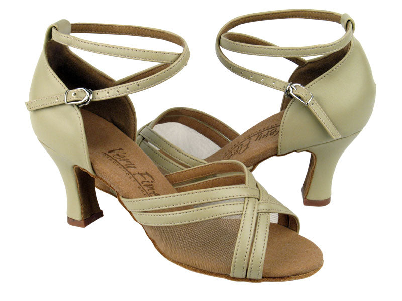 C5017 Beige Leather & Flesh Mesh with 2.5" heel in the photo