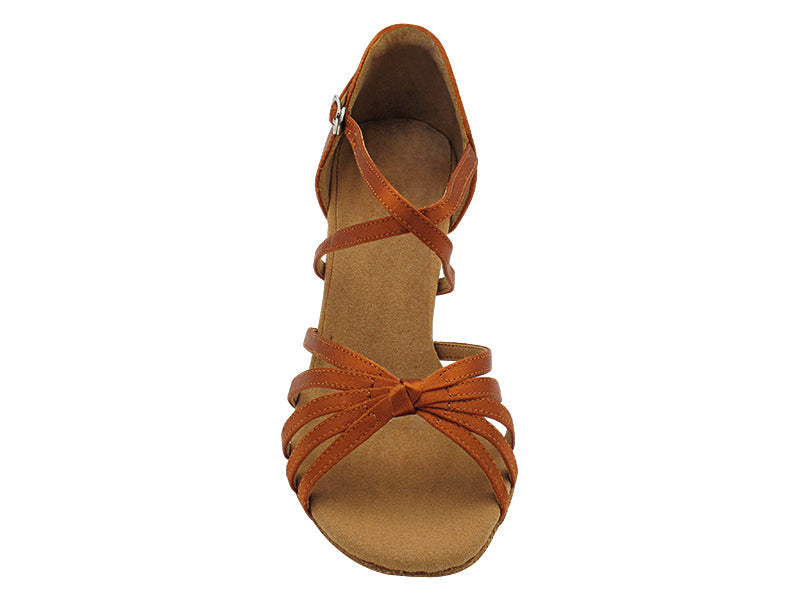 C6005X Copper Tan Satin with 3" Flare Heel in the photo