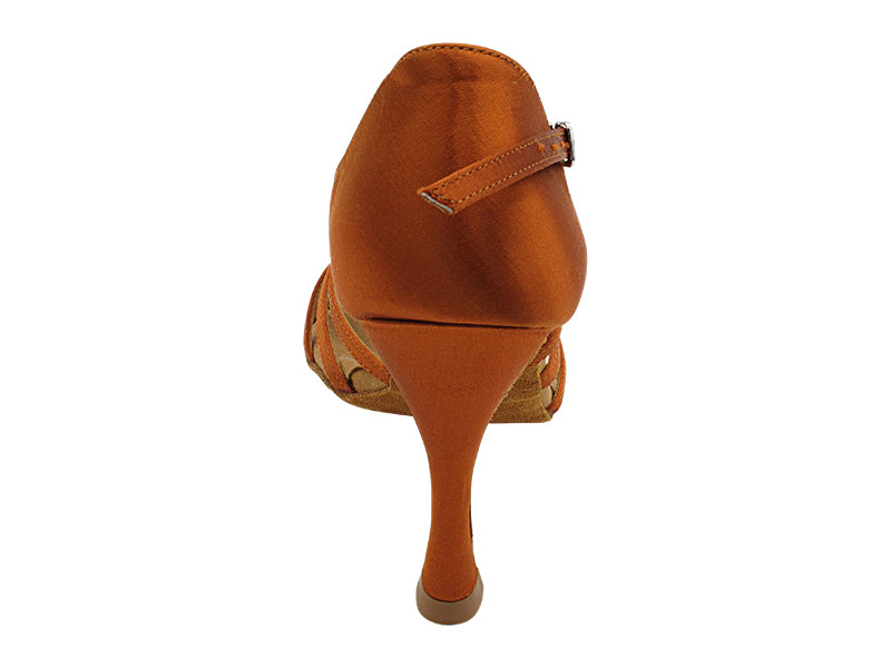 C6005X Copper Tan Satin with 3" Flare Heel in the photo