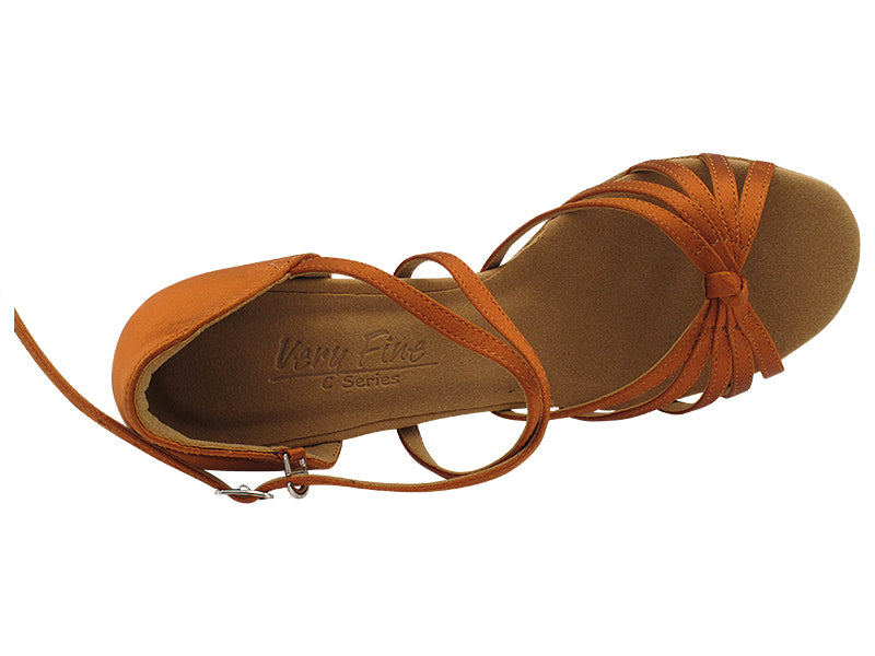 C6005X Copper Tan Satin with 3" Flare Heel in the photo
