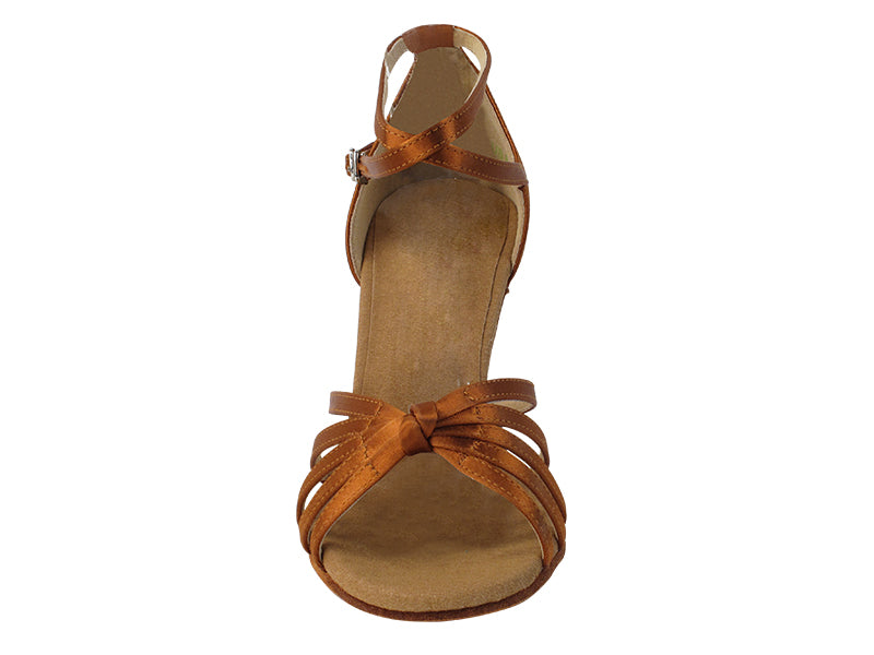 C6005 Copper Tan Satin with 3" Flare Heel in the photo