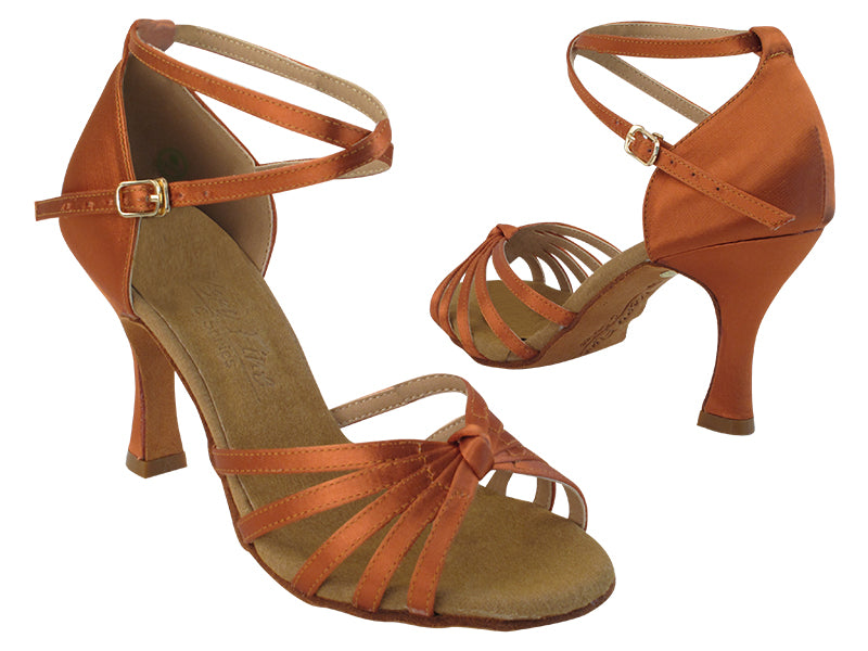 C6005 Dark Tan Satin with 3" Flare heel in the photo