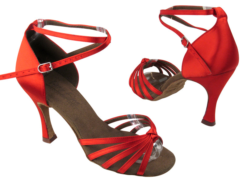 C6005 BD15 Red Satin with 3.5" Flare heel in the photo