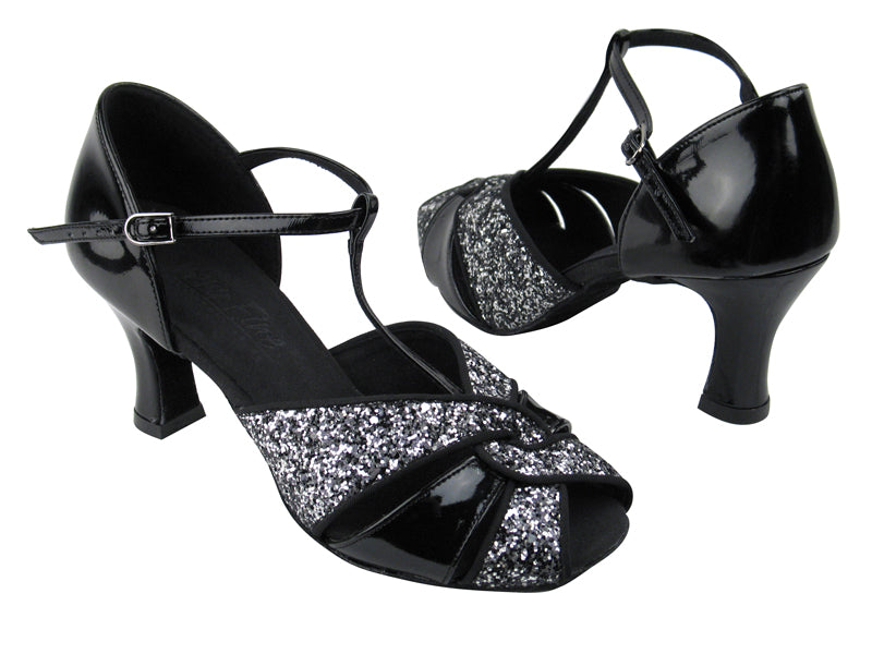 C6006 BF17 Black Silver Sparkle_Black Patent with 2.5" heel in the photo