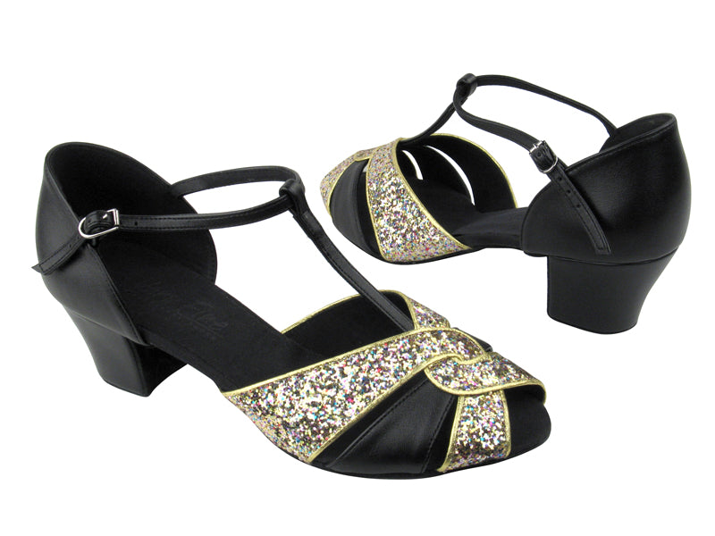 C6006 Black Leather_BH3 Rainbow Sparkle with 1.6" Medium heel in the photo