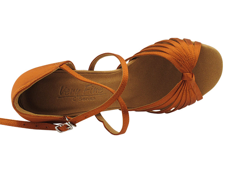 C6007X Copper Tan Satin with 3" Flare Heel in the photo