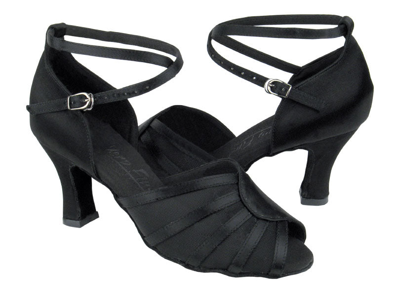C6018 Black Satin & Black Mesh with 2.5" heel in the photo