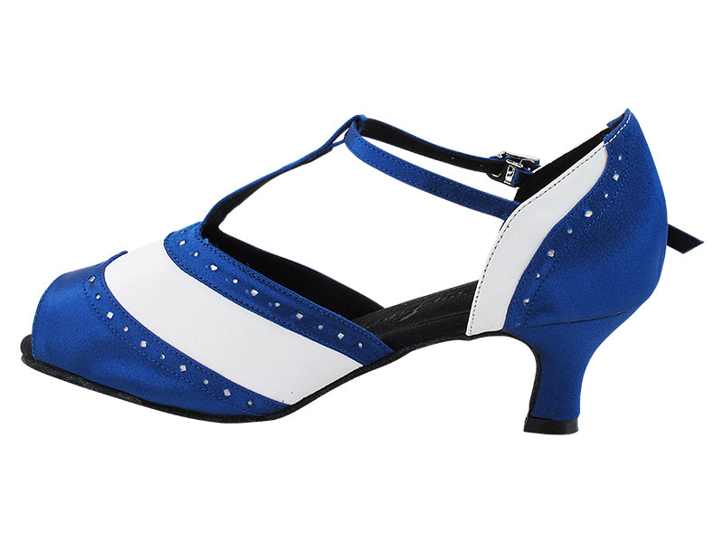 C6034 114 Dark Blue Satin_218 White Leather with 2.5" Heel (2040) in the phot