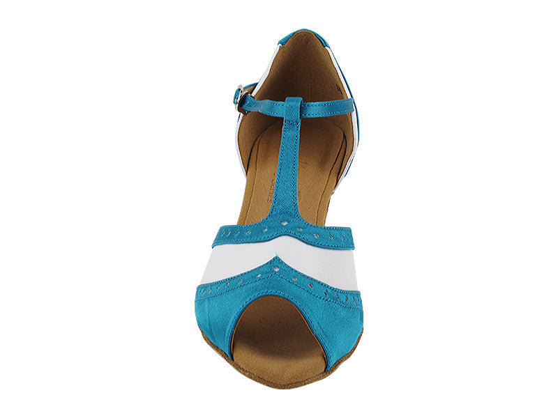 C6034 123 Teal Satin_139 White PU with 2.5" Heel (2040) in the photo