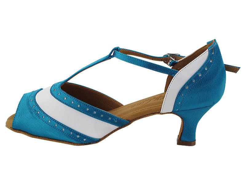 C6034 123 Teal Satin_139 White PU with 2.5" Heel (2040) in the photo