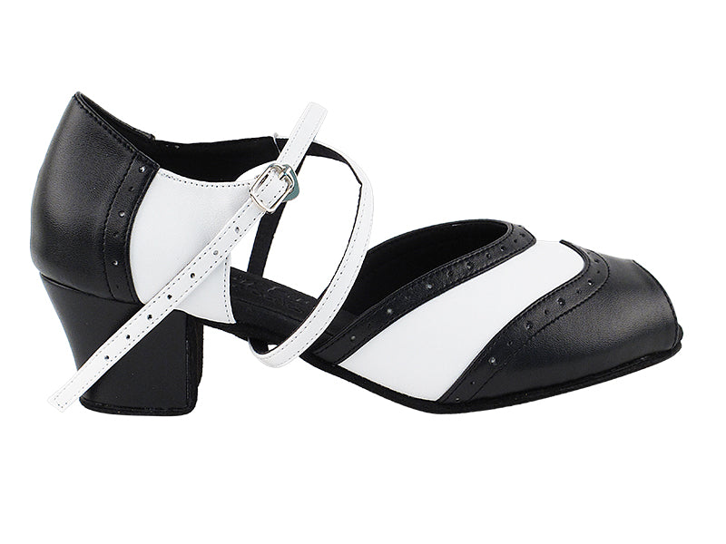 C6035 Black_White Leather with 1.6" Medium Heel in the photo
