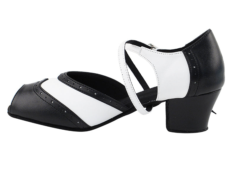 C6035 Black_White Leather with 1.6" Medium Heel in the photo