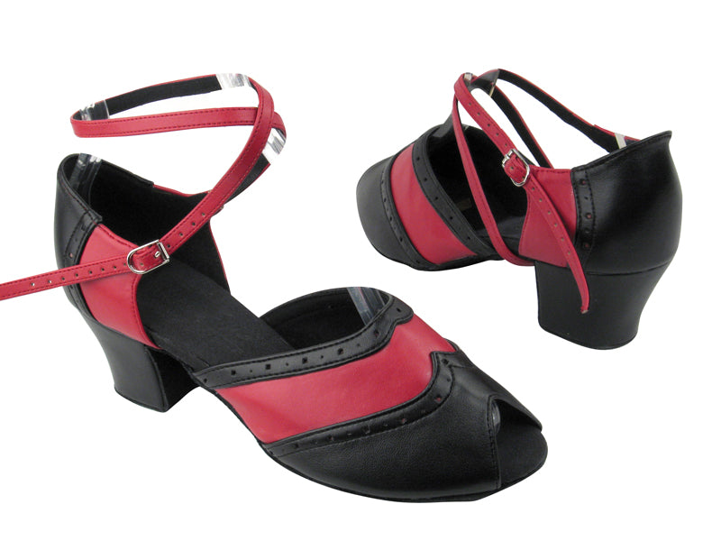 C6035 Black Leather_Red Leather with 1.6" Medium heel in the photo