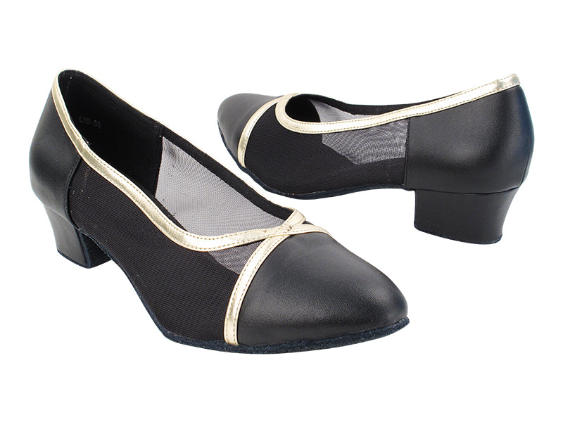 C6815 276 Black Leather_Black Mesh_Gold Trim with 1.5" Heel (NTD) in the photo