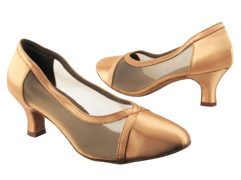 C6815 2 Tan Satin_Flesh Mesh with 2" heel in the photo