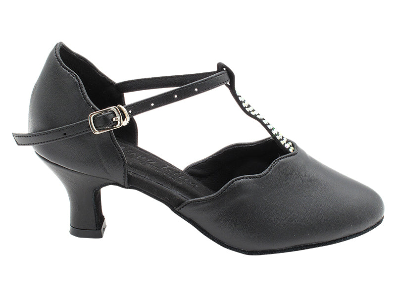 C6819 Black Leather_Rhinestone on T-Strap with 2" Slim Heel (MTXZ) in the photo