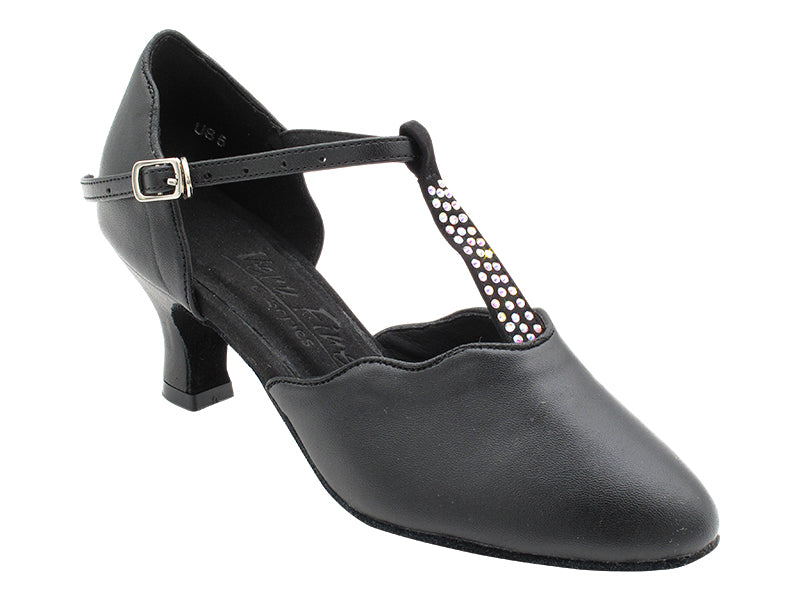 C6819 Black Leather_Rhinestone on T-Strap with 2" Slim Heel (MTXZ) in the photo