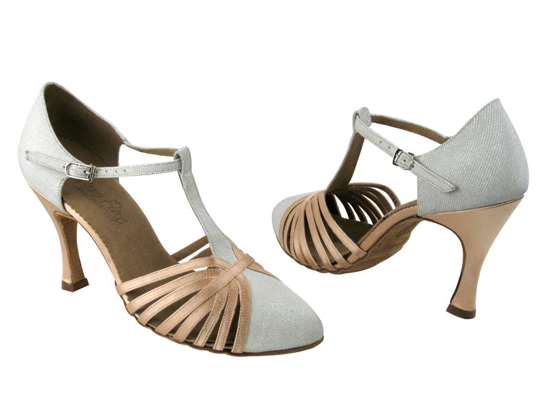 C6829 Silver Glitter Satin & Flesh Satin with 3" Flare Heel (5059) in the photo