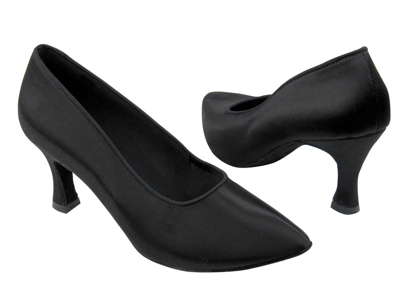 C6901 Black Satin with 2.75" Flare heel in the photo