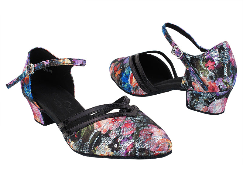 C8881 197 Flower Glitter Satin_89 Black Snake Trim with 1.5" Heel (NTD) in the photo