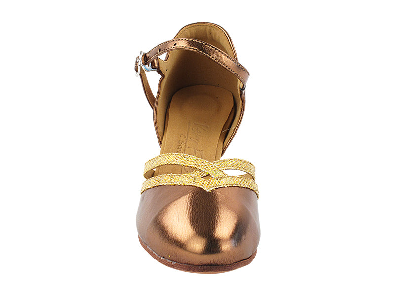 C8881 63 Dark Tan Gold PU_55 Gold Scale Trim  with 1.5" Medium Heel (3G09) in the photo