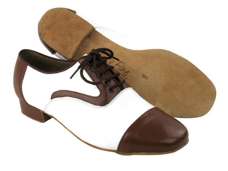 C916102 Dark Tan Leather & White Leather with 1" Heel in the photo