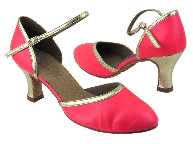 C9621 BA54 Fluorescent Magenta_BA31 Gold Leather Trim with 2.5" heel in the photo