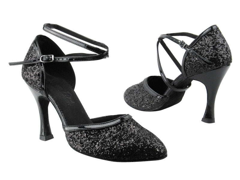 S9116 (C9621 Long Strap) BF16 Black Sparkle & BA60 Black Patent Trim with 3.5" heel in the photo