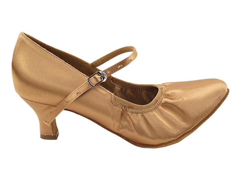 S9107B Tan Satin  with 2" Slim Heel in the photo