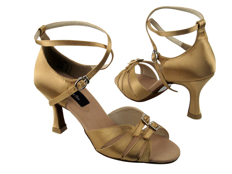 CD2176 Tan Satin with 3" Flare heel in the photo