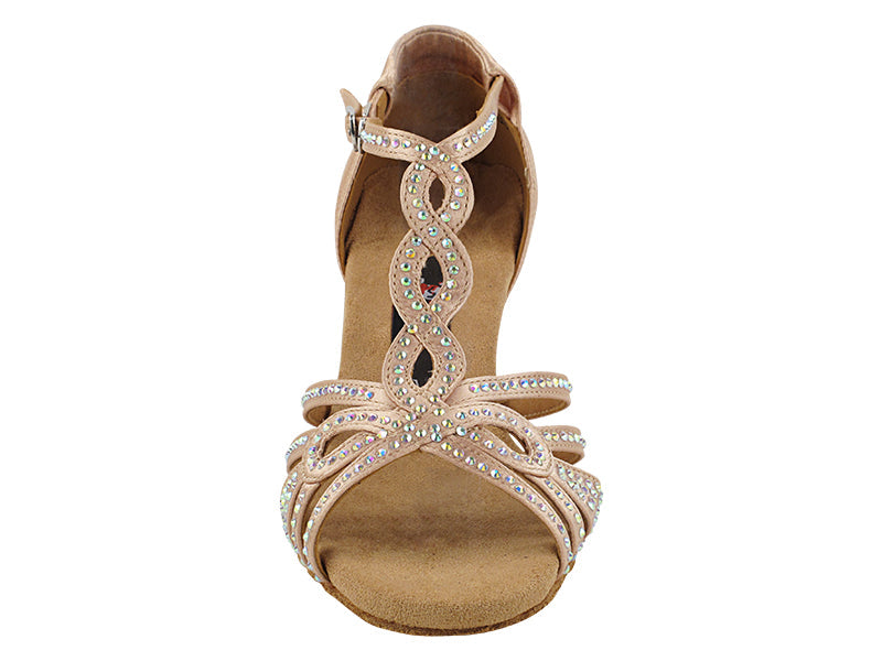 CD2801 Light Brown Satin with 2.5" Flare heel in the photo