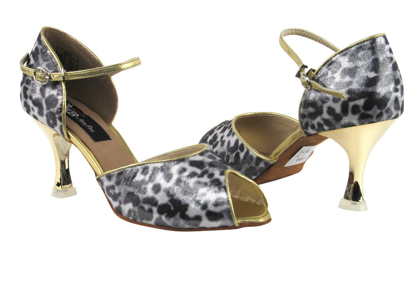 CD3009 Snow Leopard with 3" Gold Plated Flare Heel in the photo